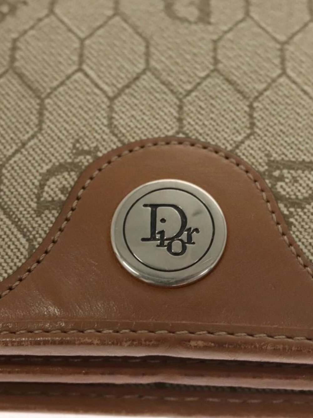 Christian Dior Honeycomb Canvas Chain Shoulder Bag PVC Leather Beige Auth sw505 - Picture 10 of 16